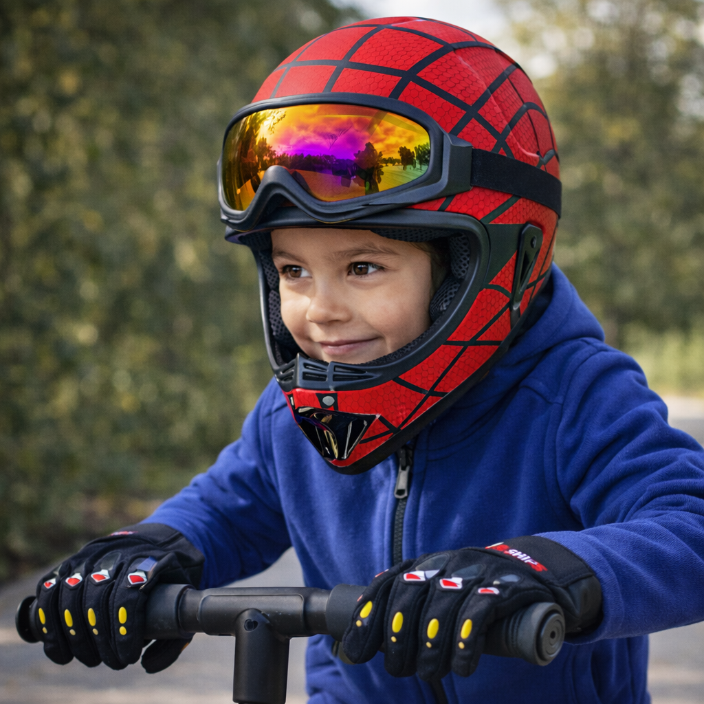 Kids Moto Helmet Set – Kaciga + Rukavice (Spider Design)